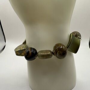 Women's Olive Green Shades Beads Stretch Bracelet With a Variety of Beads